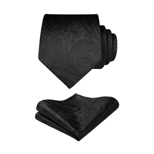 Paisley Tie Handkerchief Set - 4-BLACK 