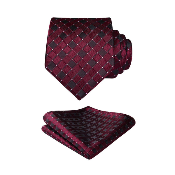 Plaid Tie Handkerchief Set - RED 1 