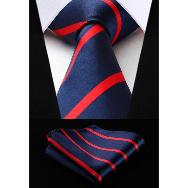 Stripe Tie Handkerchief Set - S-NAVY BLUE RED 1 