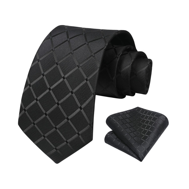 Plaid Tie Handkerchief Set - A-BLACK 