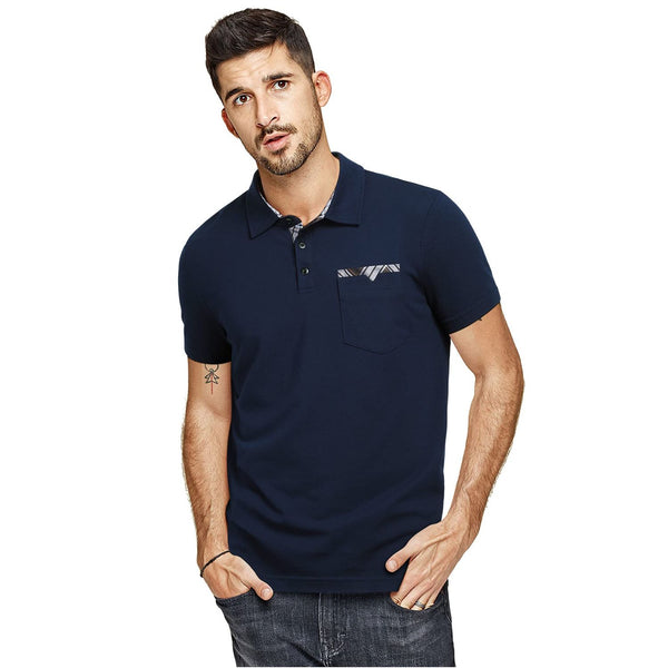 Polo Shirts Short Sleeve with Pocket - J-BLUE-CHECKED2