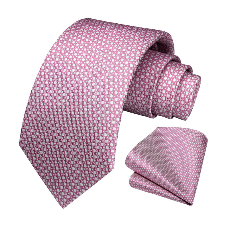 Houndstooth Tie Handkerchief Set - F-PINK 