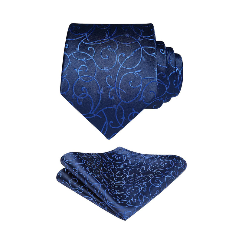 Floral 3.4 inch Tie Handkerchief Set - C-NAVY BLUE/BLUE 