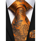 Floral Tie Handkerchief Set - Y-ORANGE/BLACK 