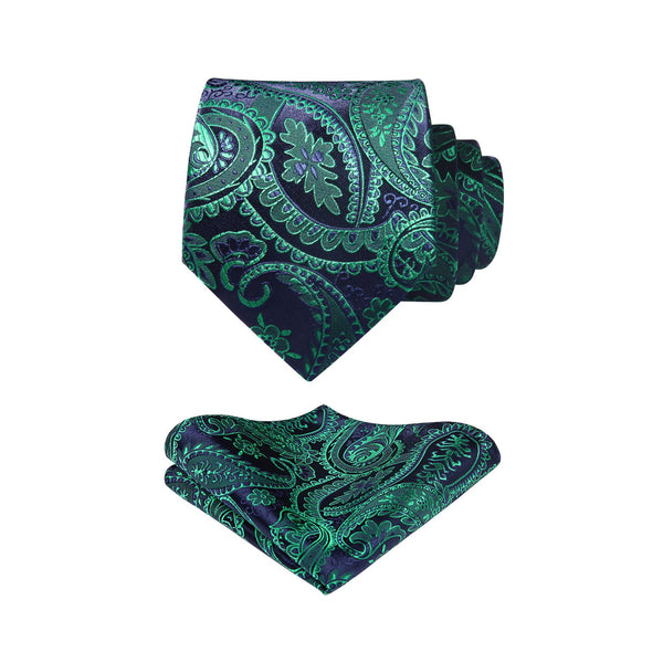 Paisley Tie Handkerchief Set - A2-GREEN1 