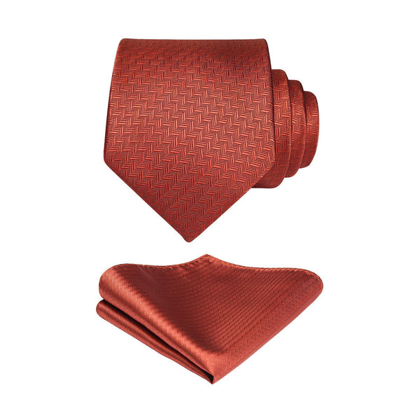 Houndstooth Tie Handkerchief Set - BURNT ORANGE 