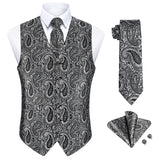 Paisley Floral 4pc Suit Vest Set - G-SILVER/BLACK 