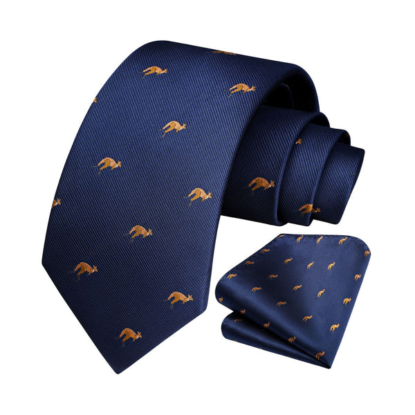 Kangaroo Tie Handkerchief Set - NAVY BLUE 