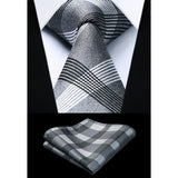 Plaid Tie Handkerchief Set - D-GRAY 