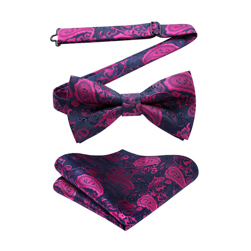 Paisley Pre-Tied Bow Tie & Pocket Square - D-PURPLE 1 