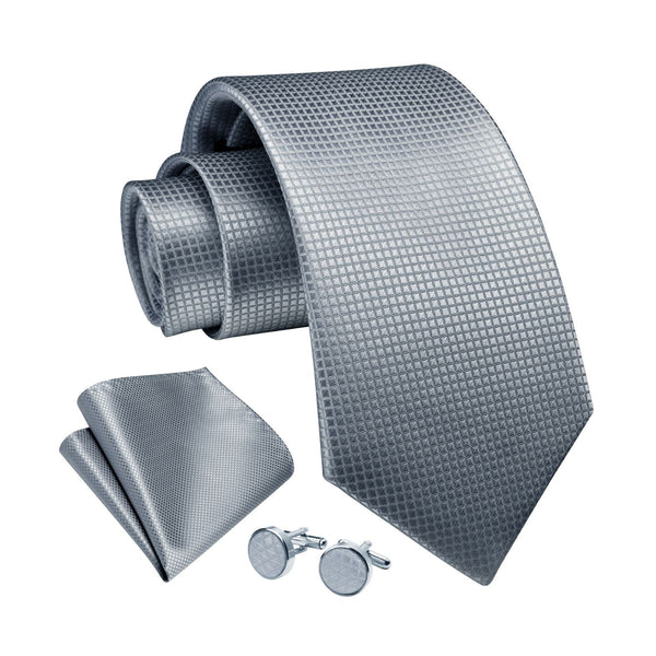 Plaid Tie Handkerchief Cufflinks - C-051 GREY 1 