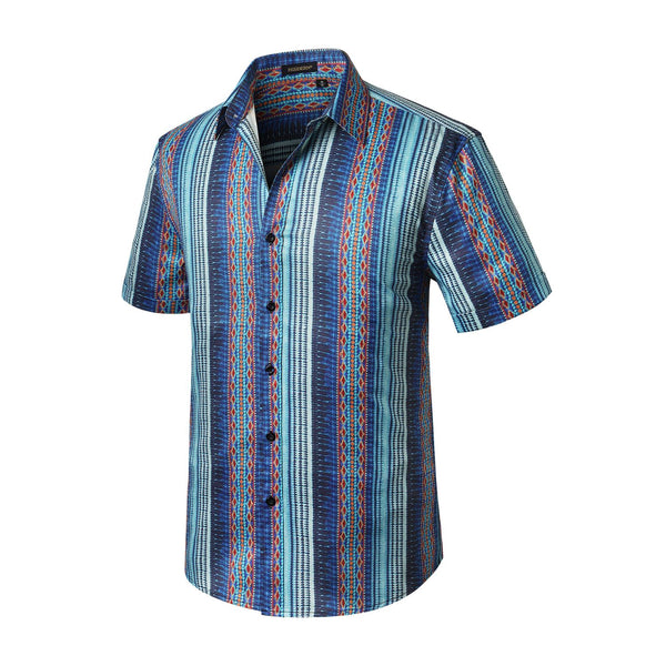 Hawaiian Tropical Shirts with Pocket - BLUE/RED 
