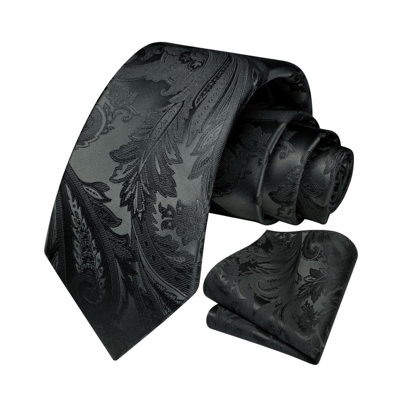 Floral Tie Handkerchief Set - 02A-BLACK-1 