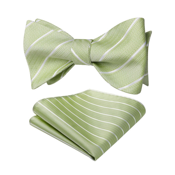 Stripe Bow Tie & Pocket Square - OLIVE GREEN 