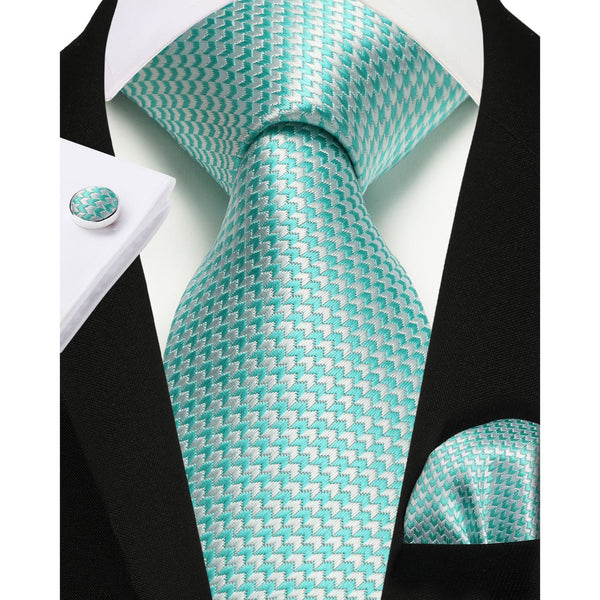 Stripe Tie Handkerchief Cufflinks - A04-GREEN/WHITE 
