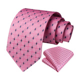 Plaid Tie Handkerchief Set - A-PINK