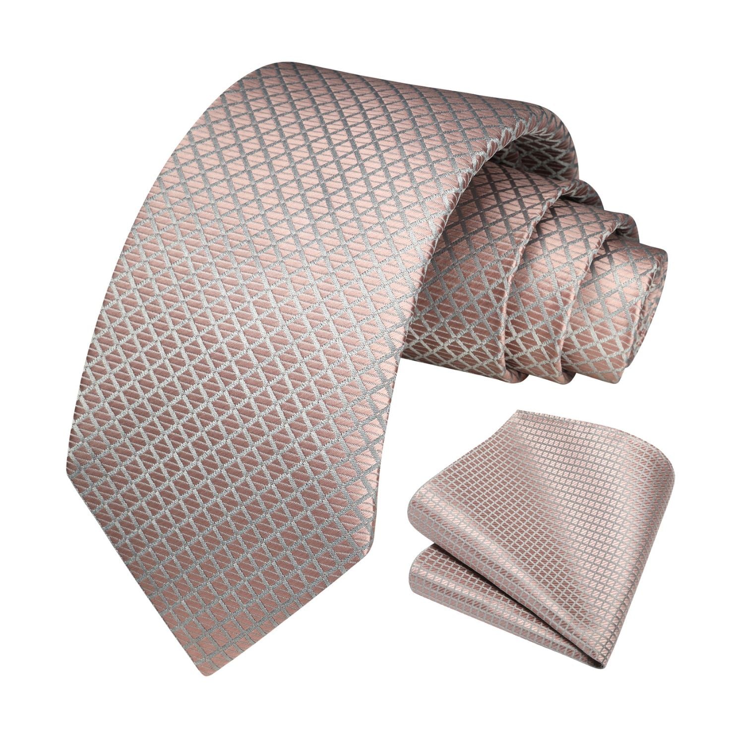 Plaid Tie Handkerchief Set - C10-PINK