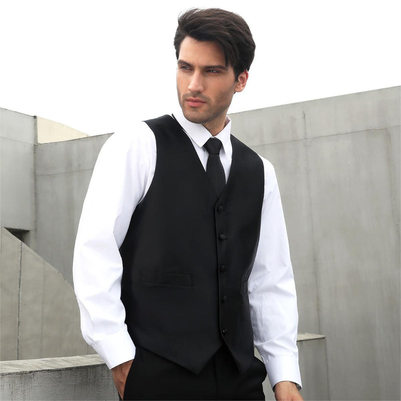 Solid 3pc Suit Vest Set - BLACK 