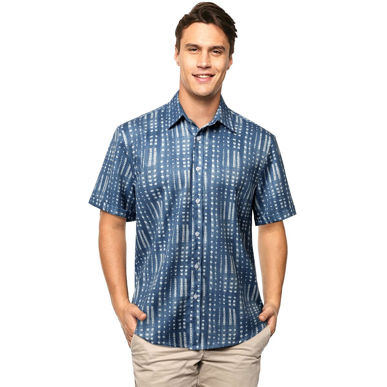 Hawaiian Tropical Shirts with Pocket - LIGHT BLUE