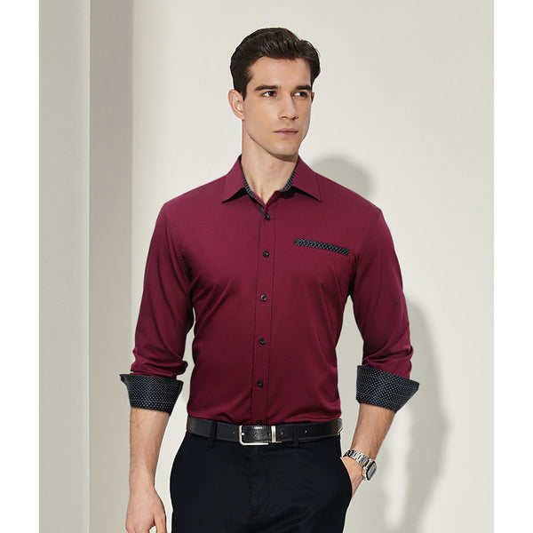Casual Formal Shirt with Pocket - RED/BLACK 