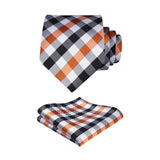 Plaid Tie Handkerchief Set - B-ORANGE/BLACK/WHITE 