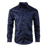 Floral Satin Dress Shirt - 03-NAVY BLUE