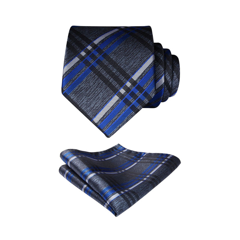 Plaid Tie Handkerchief Set - D-GRAY/BLUE 