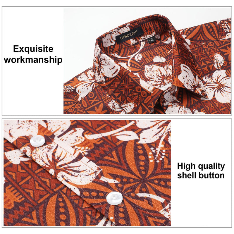 Hawaiian Tropical Shirts with Pocket - ORANGE/WHITE