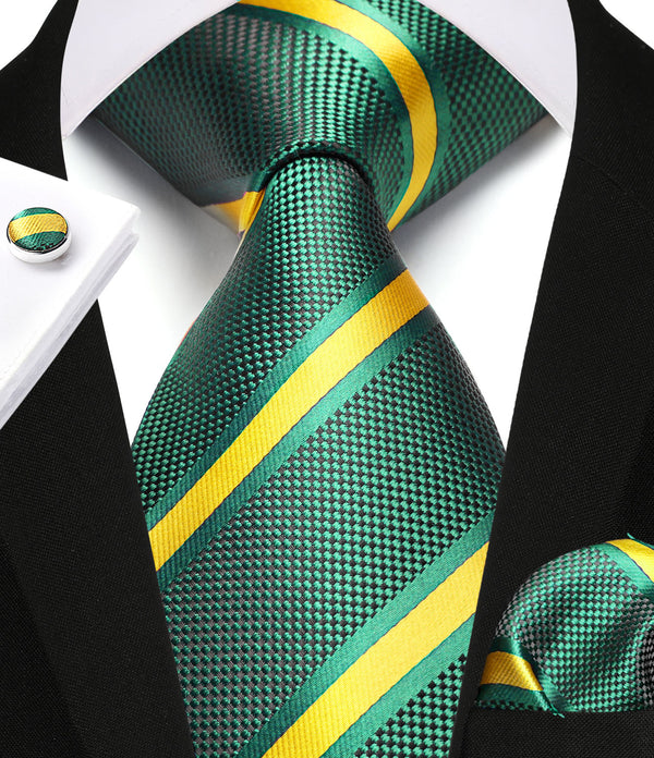 Stripe Tie Handkerchief Set - YELLOW/GREEN 