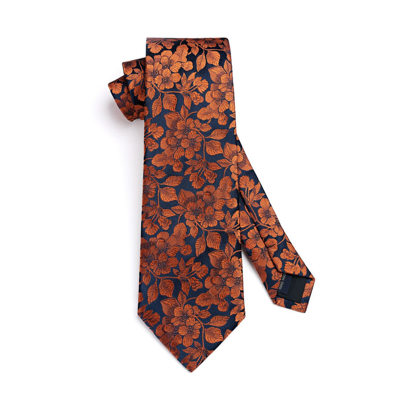 Floral Tie Handkerchief Set - ORANGE 