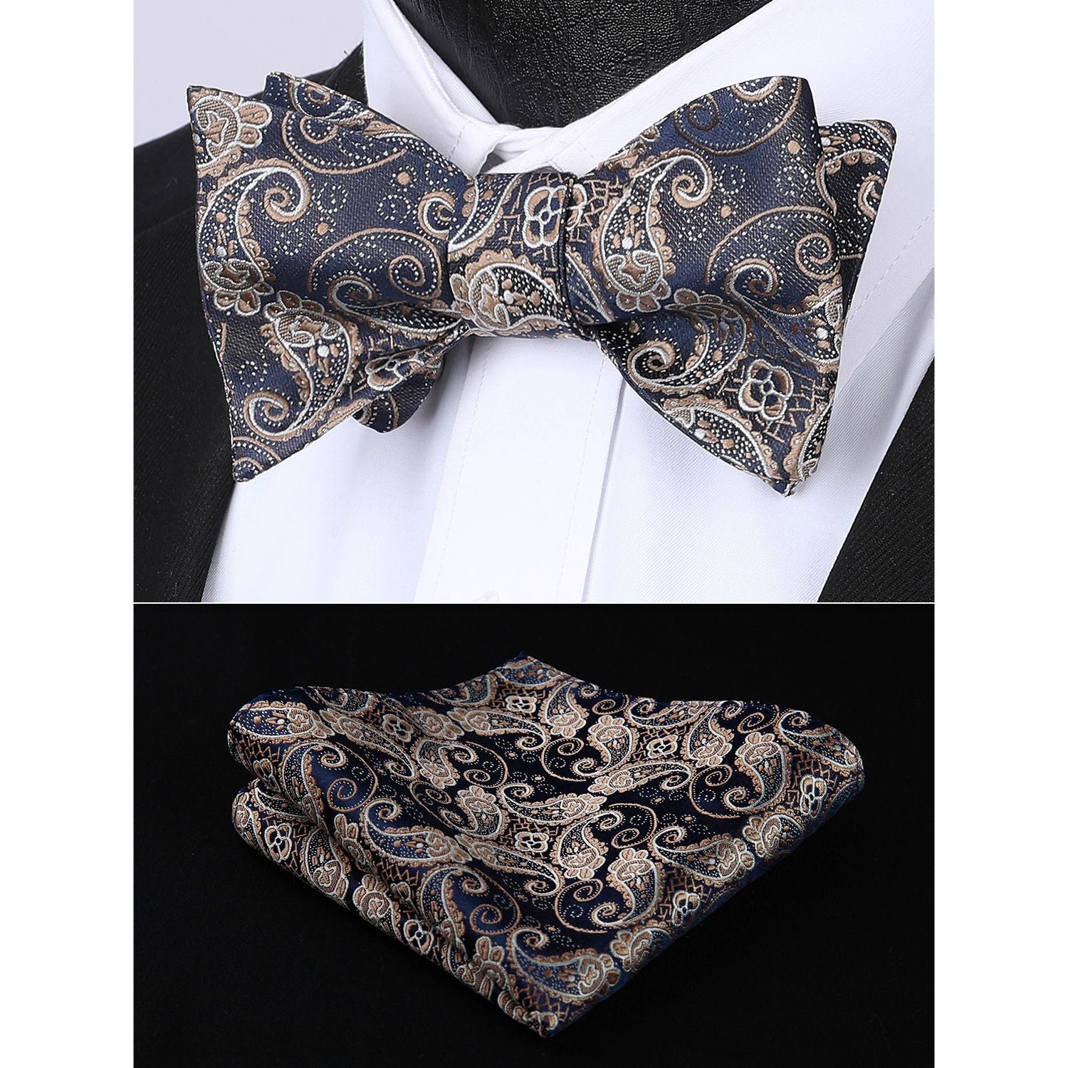 Paisley Bow Tie & Pocket Square - GOLD-3