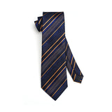 Stripe Tie Handkerchief Cufflinks - 02A-NAVY BLUE 