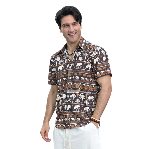 Hawaiian Tropical Shirts with Pocket - E-BROWN 