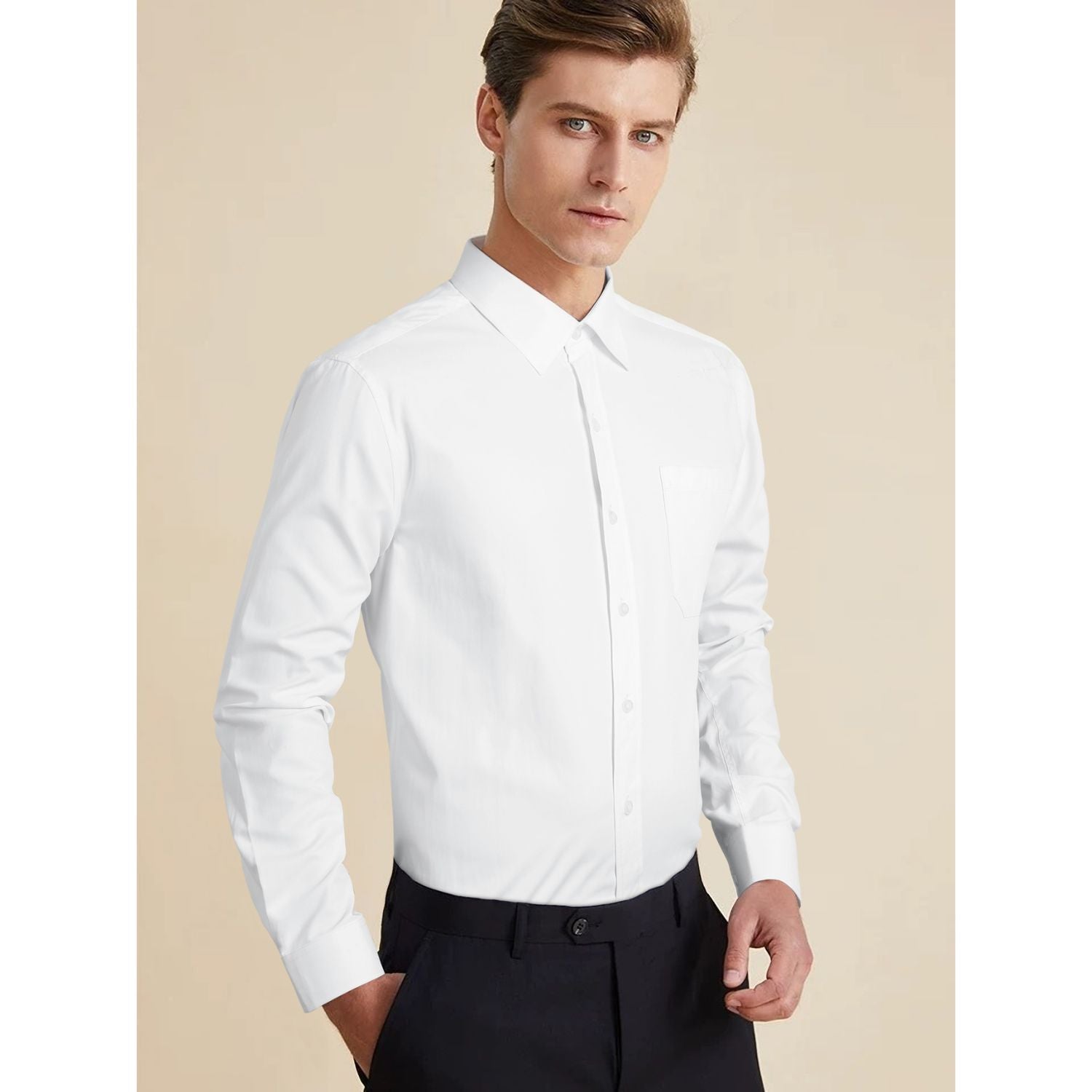 Men's Shirt with Tie Handkerchief Set - 02-WHITE/RED