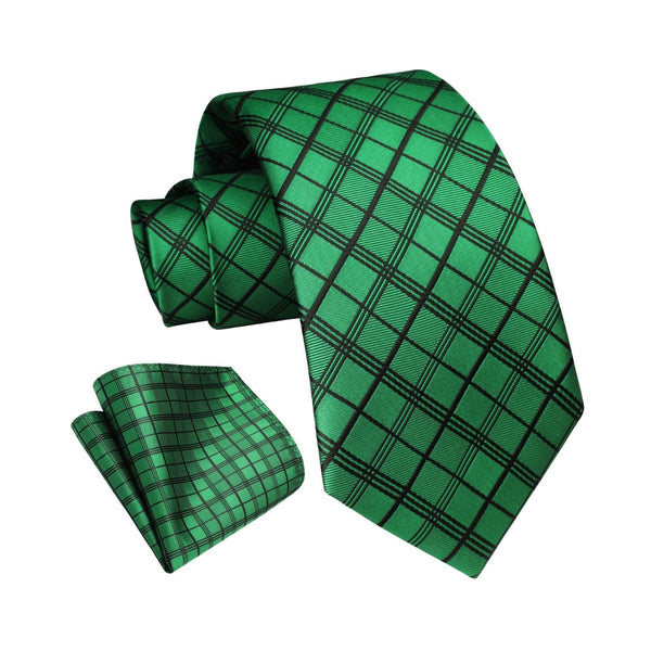 Plaid Tie Handkerchief Set - GREEN 
