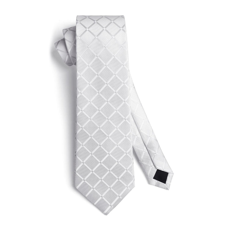 Plaid Tie Handkerchief Cufflinks Clip - WHITE 