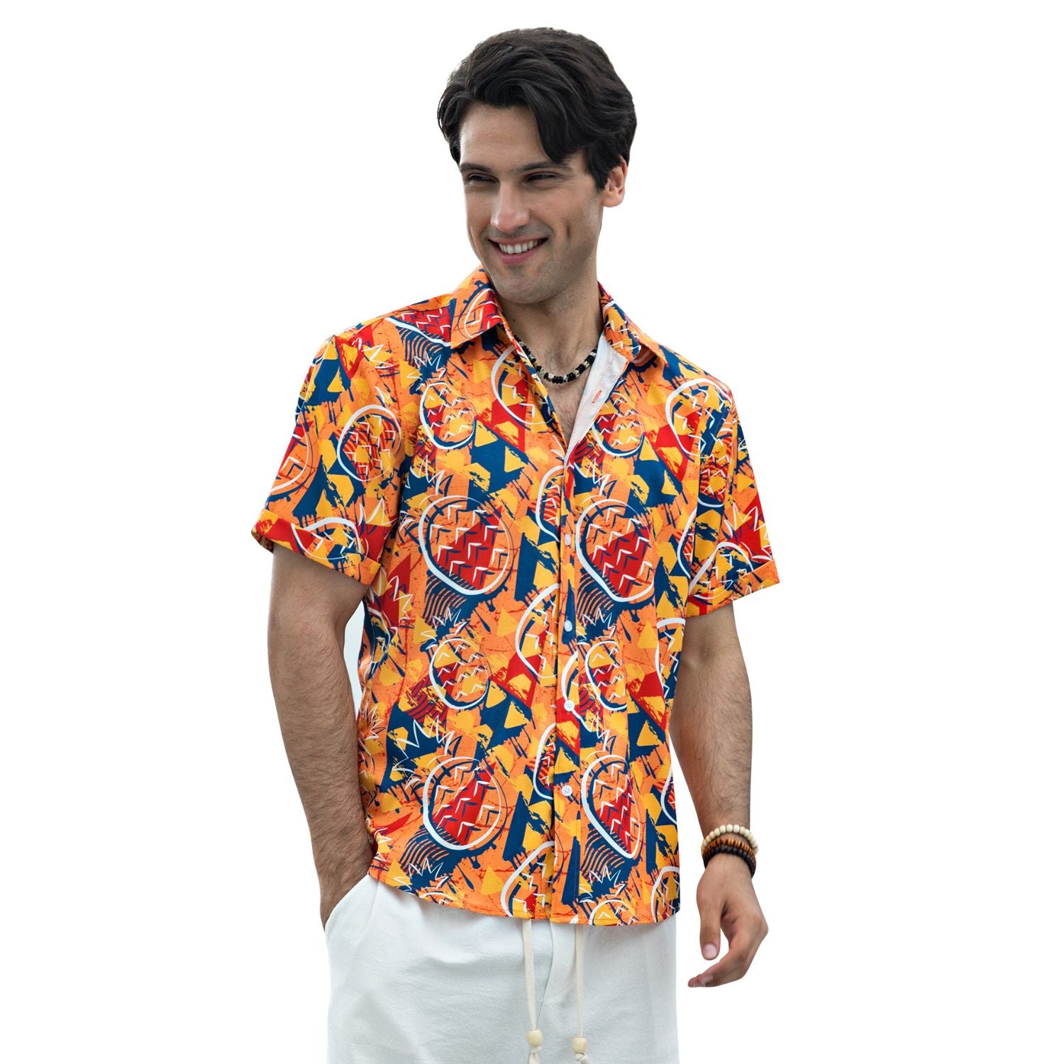 Hawaiian Tropical Shirts with Pocket - ORANGE