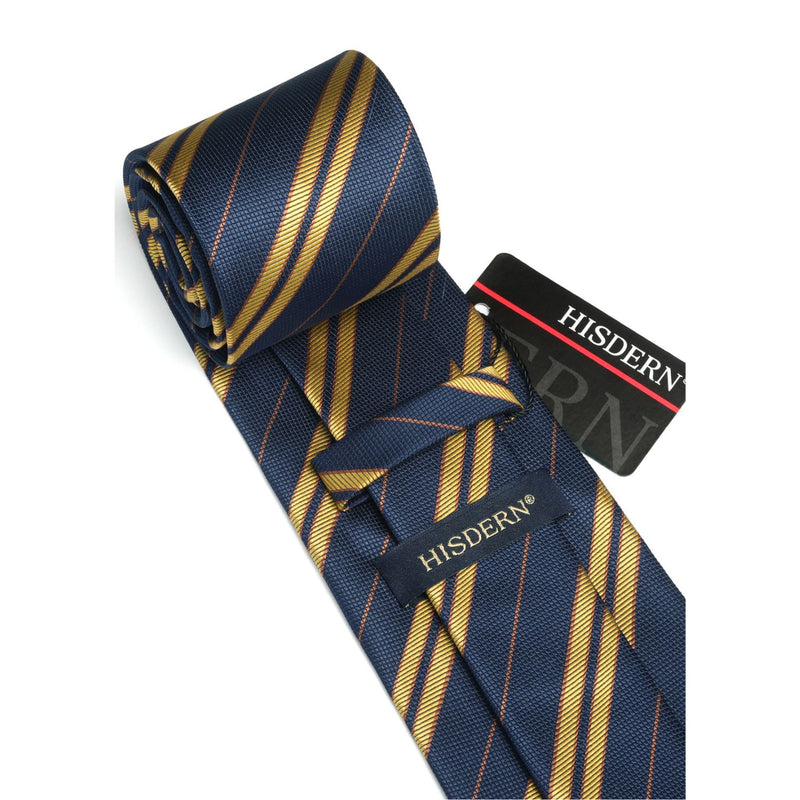 Stripe Tie Handkerchief Set - A-NAVY BLUE