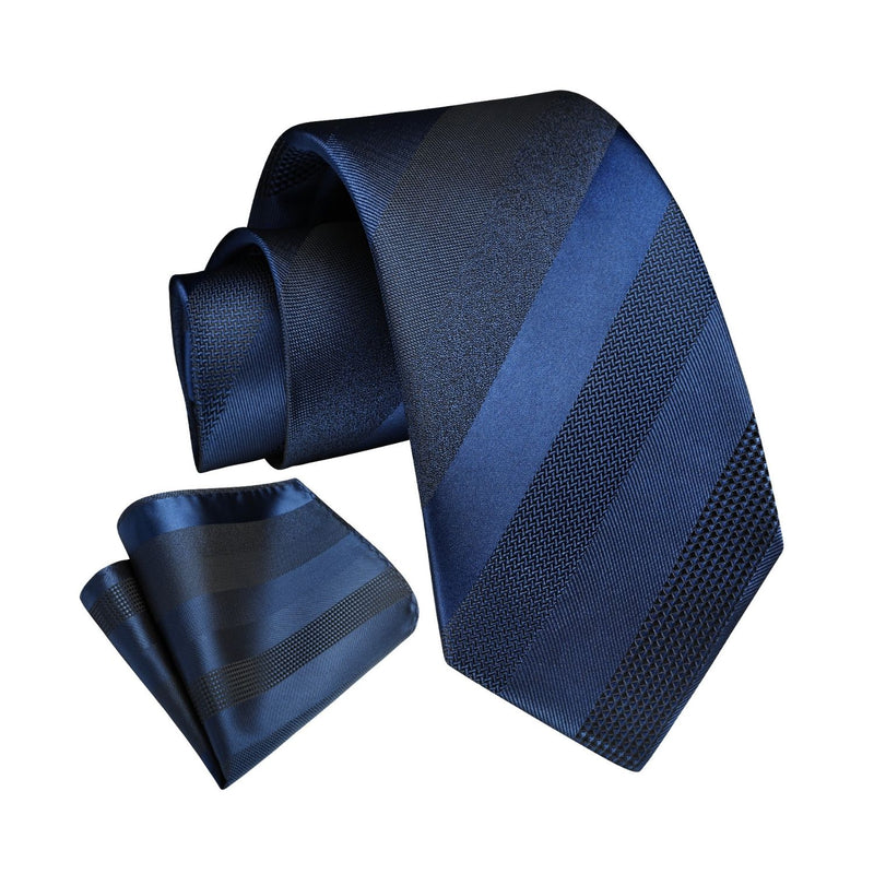 Stripe Tie Handkerchief Set - BLUE 