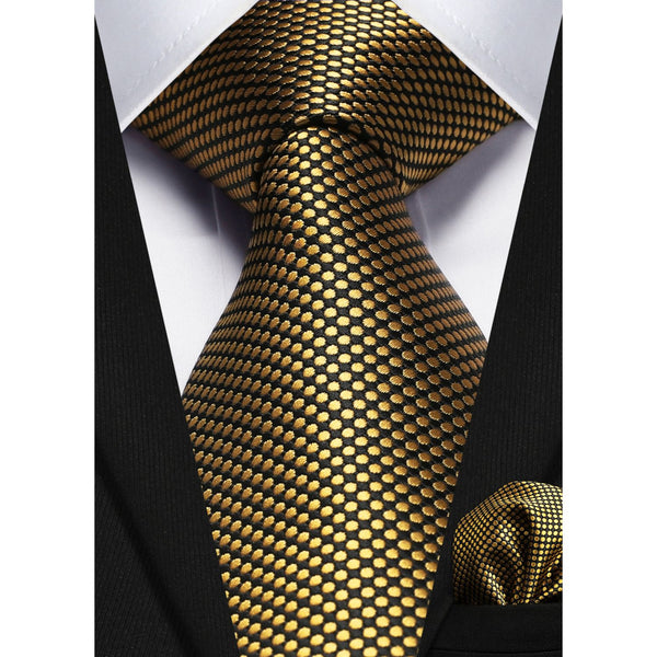 Polka Dot Tie Handkerchief Set - A4-GOLD/BLACK 