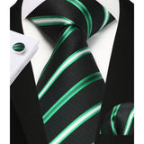 Stripe Tie Handkerchief Cufflinks - C-021 GREEN BLACK 