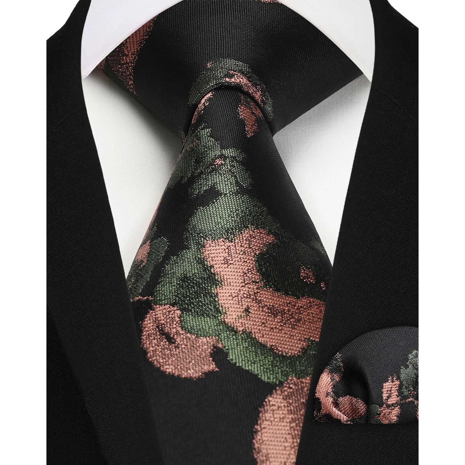 Floral Tie Handkerchief Set - NAVY BLUE