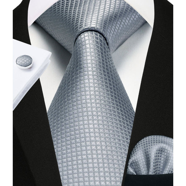 Plaid Tie Handkerchief Cufflinks - C-051 GREY 1 