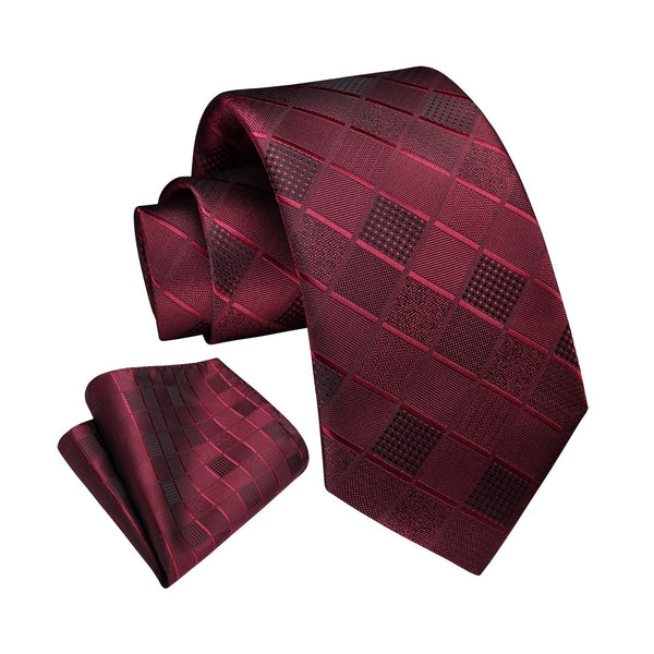 Plaid Tie Handkerchief Set - RED 