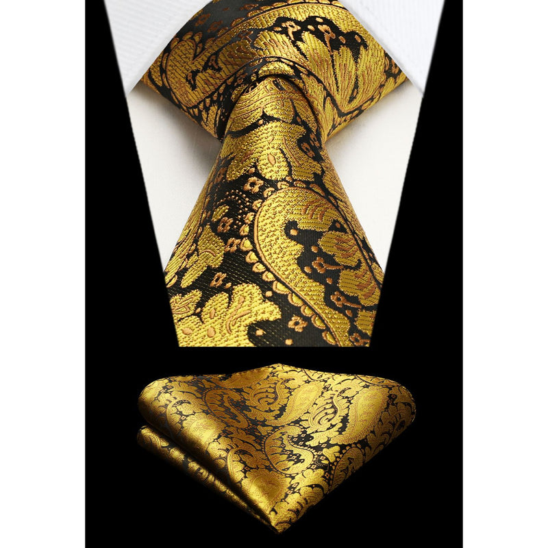 Paisley Tie Handkerchief Set - GOLD -PAISLEY 