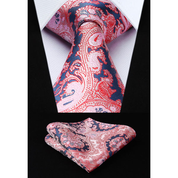 Paisley Tie Handkerchief Set - A8-PINK 