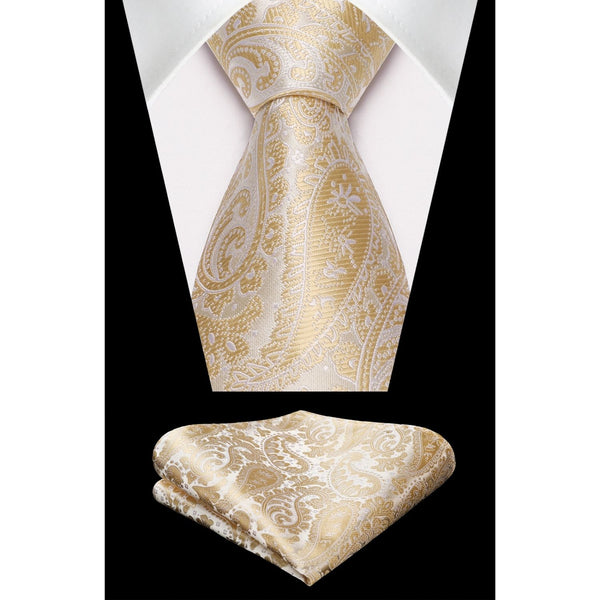 Paisley Tie Handkerchief Set - 03A-CHAMPAGNE2