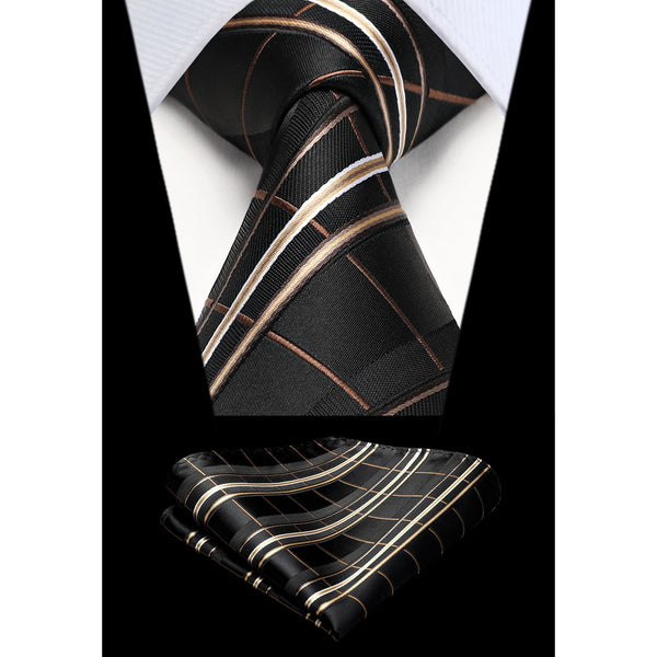 Plaid Tie Handkerchief Set - 14 BLACK 