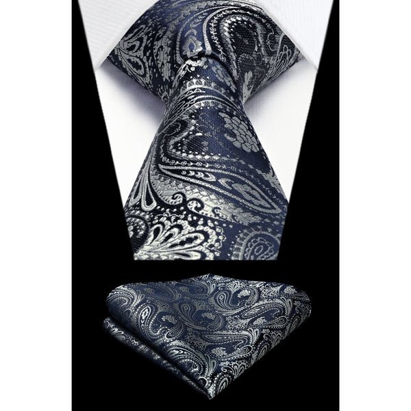 Paisley Tie Handkerchief Set - 03-NAVY GREY