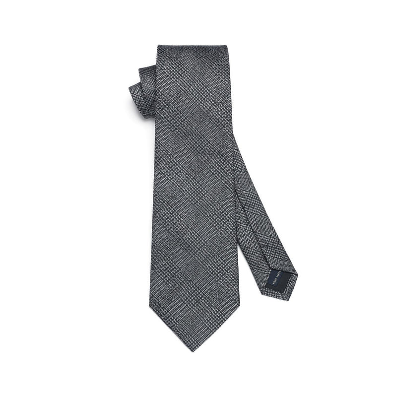 Plaid Tie Handkerchief Set - GREY 